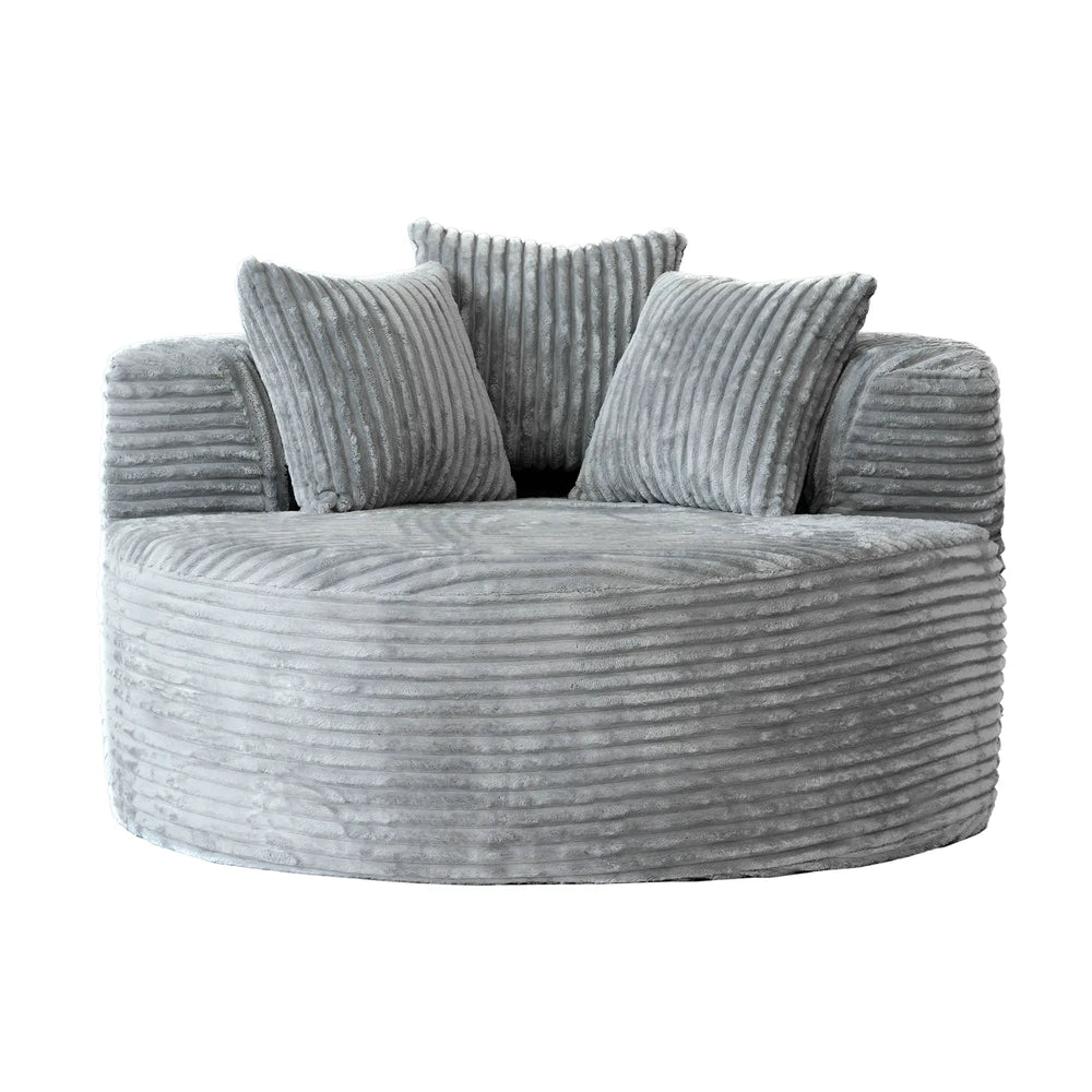 Sofás Essential Round Boneless | Sofá individual de una plaza, de tela afelpada, color gris claro