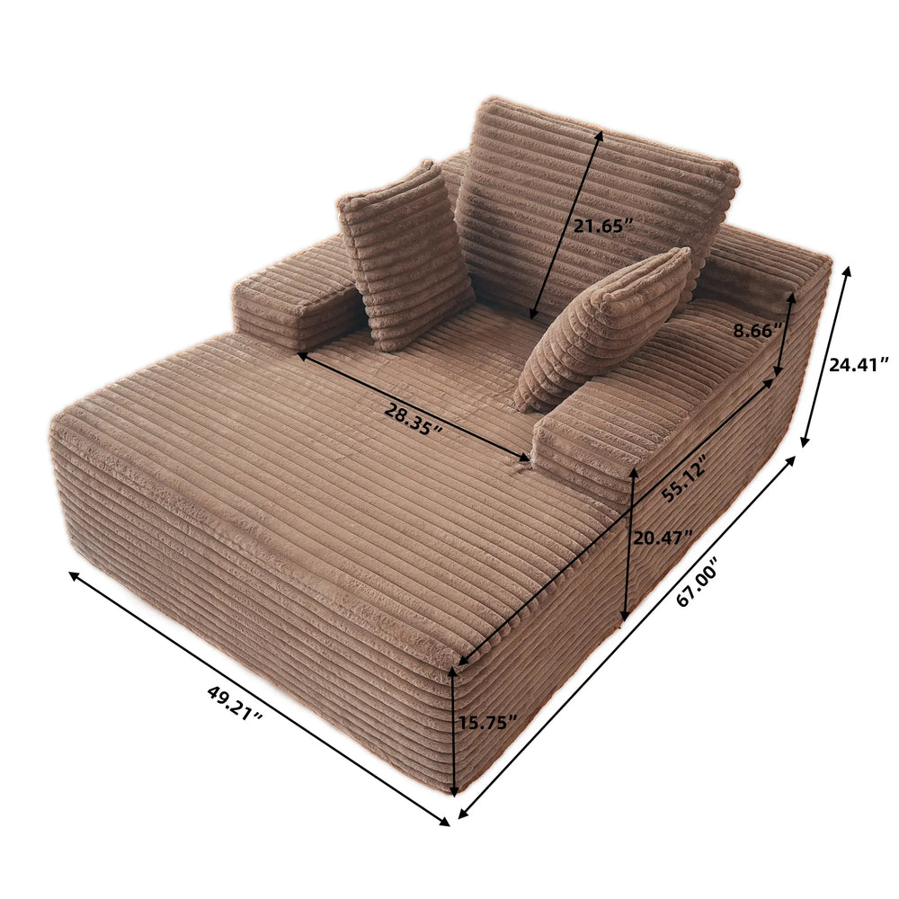 Essential Chaise Boneless Sofas | 1-Piece Corduroy Brown Single Sofa 1-Seater
