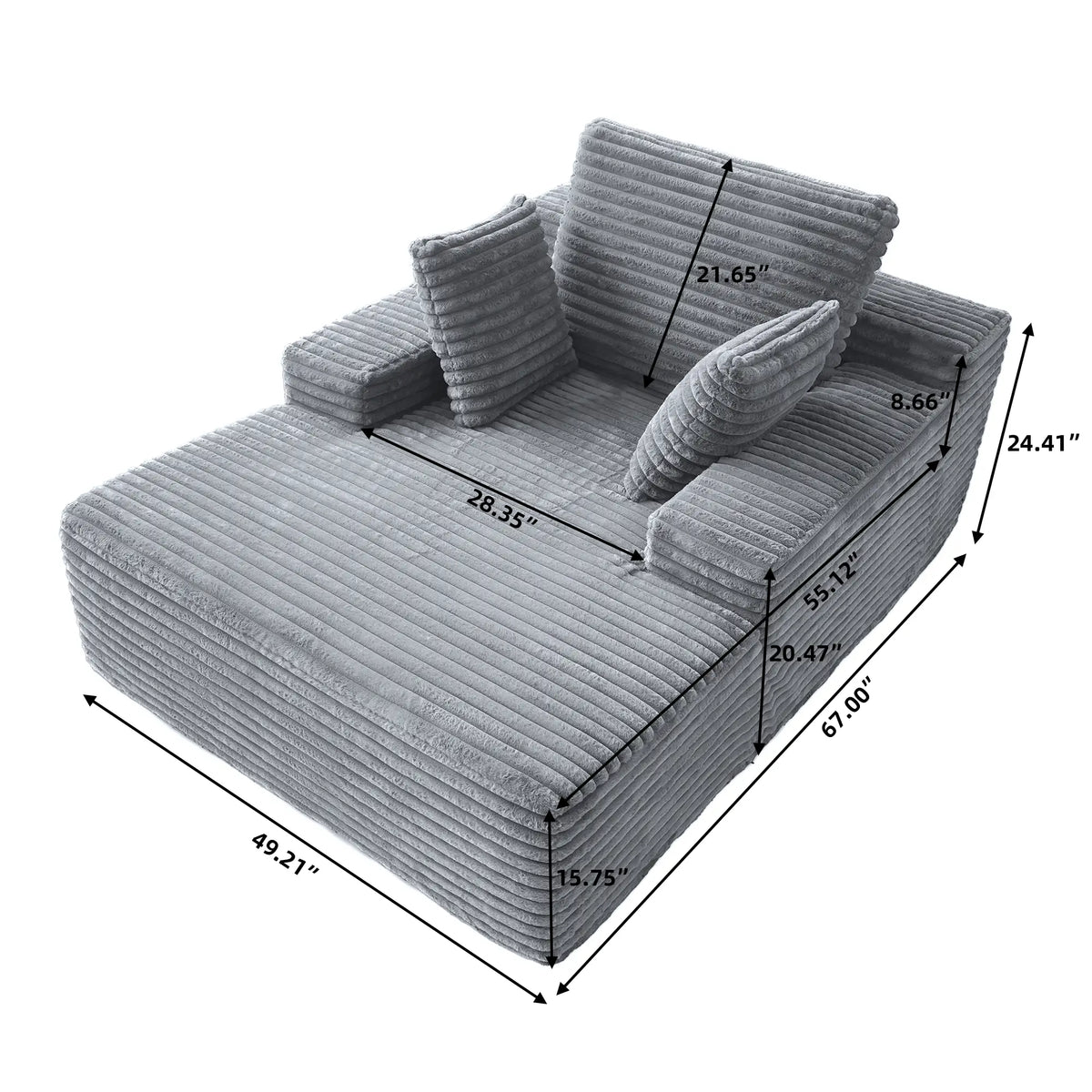 Sofá Individual de Pana Gris Claro Esencial de 1 Plaza | 1 Pieza, Tela de Pana, Diseño Compacto