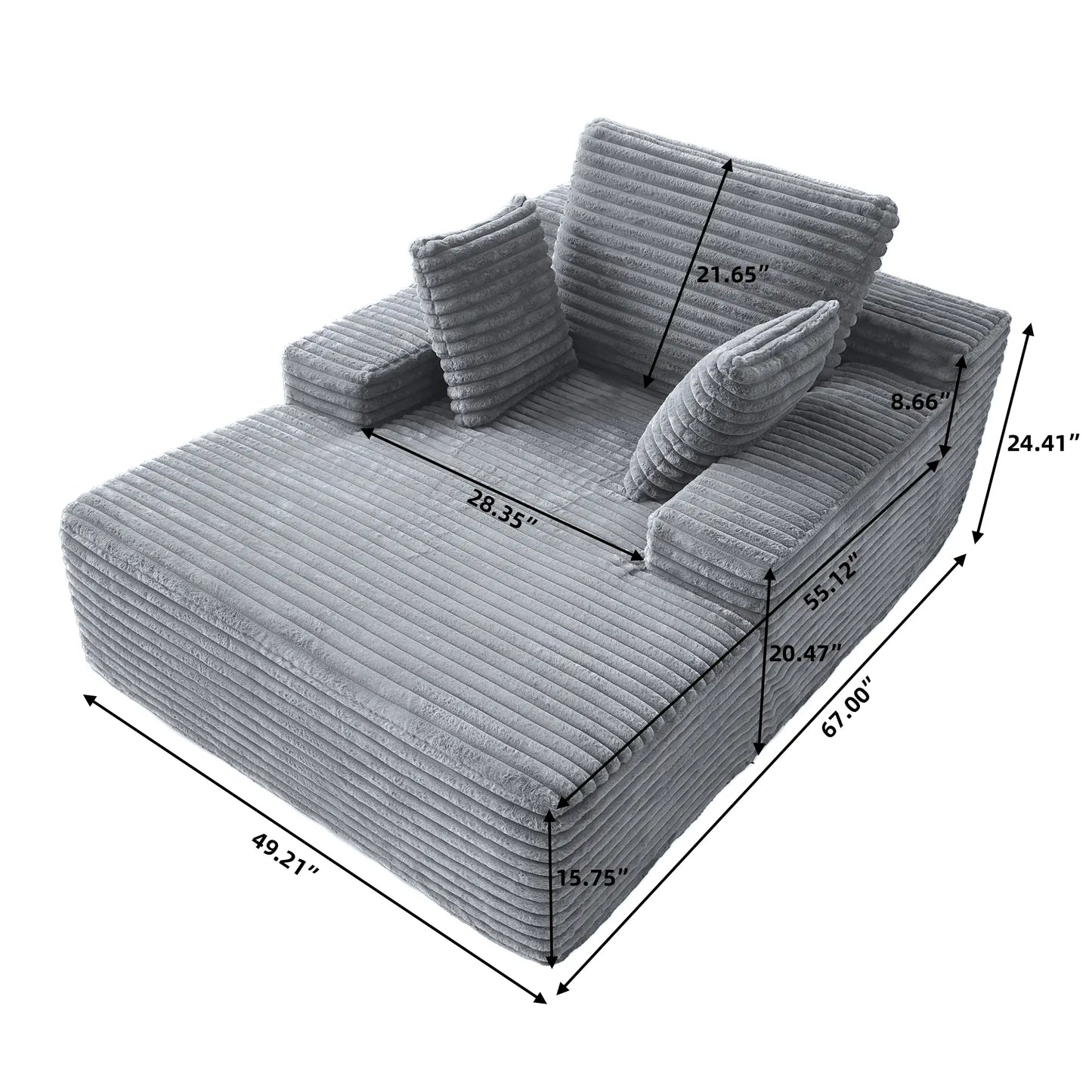 Essential Chaise Boneless Sofas | 1-Piece Corduroy Light Grey Single Sofa 1-Seater