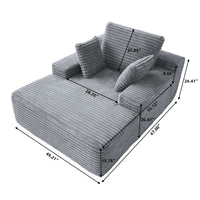 Essential Chaise Boneless Sofas | 1-Piece Corduroy Light Grey Single Sofa 1-Seater