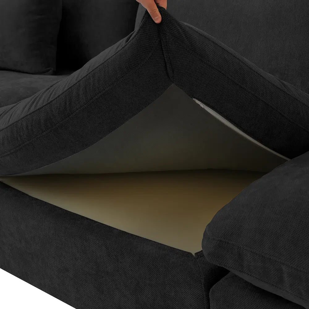 Sofá modular modular Deluxe Cloud de 3 plazas, color negro, lavable, en forma de U | Juego de 5 piezas (incluye 2 otomanas), tejido de chenilla y lino, diseño modular.