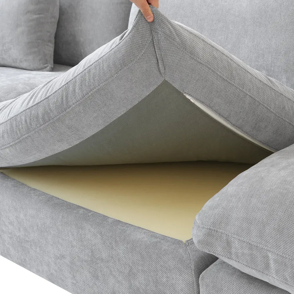 Sofá modular modular Deluxe Cloud de 3 plazas, color gris claro, lavable, en forma de U | 5 piezas (incluye 2 otomanas), tejido de chenilla y lino, diseño modular