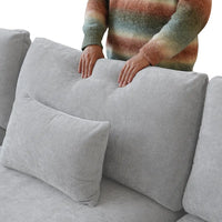 Deluxe Slope Cloud Sectional Sofas | Linen Light Grey Pit Sectionals 120" Adjustable Backrest Pillows 3-seaters