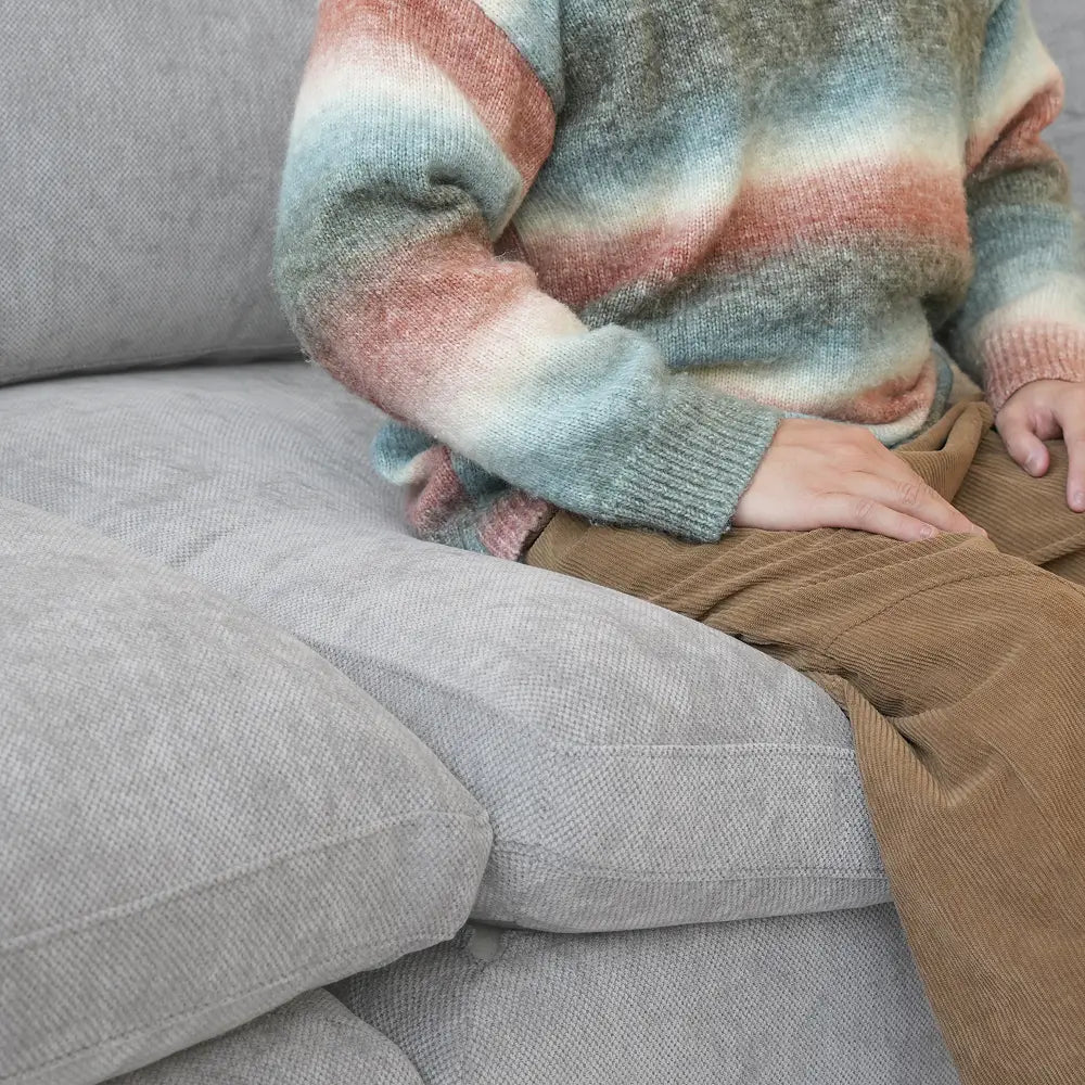 Deluxe Cloud 2-Seater Light-Grey Washable Chaise Sectional | 3-Piece (includes 1 Ottoman), Chenille and Linen Fabric, Modular Design