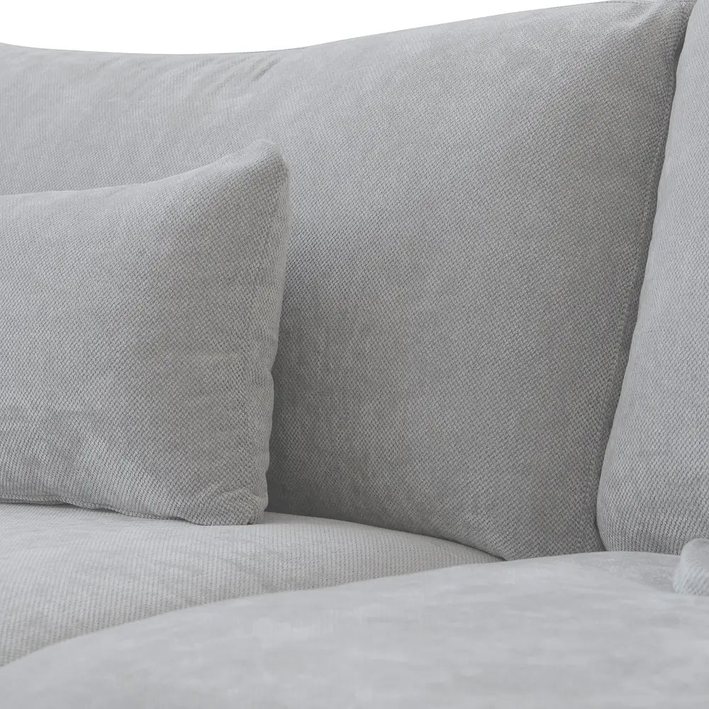 Deluxe Cloud 2-Seater Light-Grey Washable Chaise Sectional | 3-Piece (includes 1 Ottoman), Chenille and Linen Fabric, Modular Design