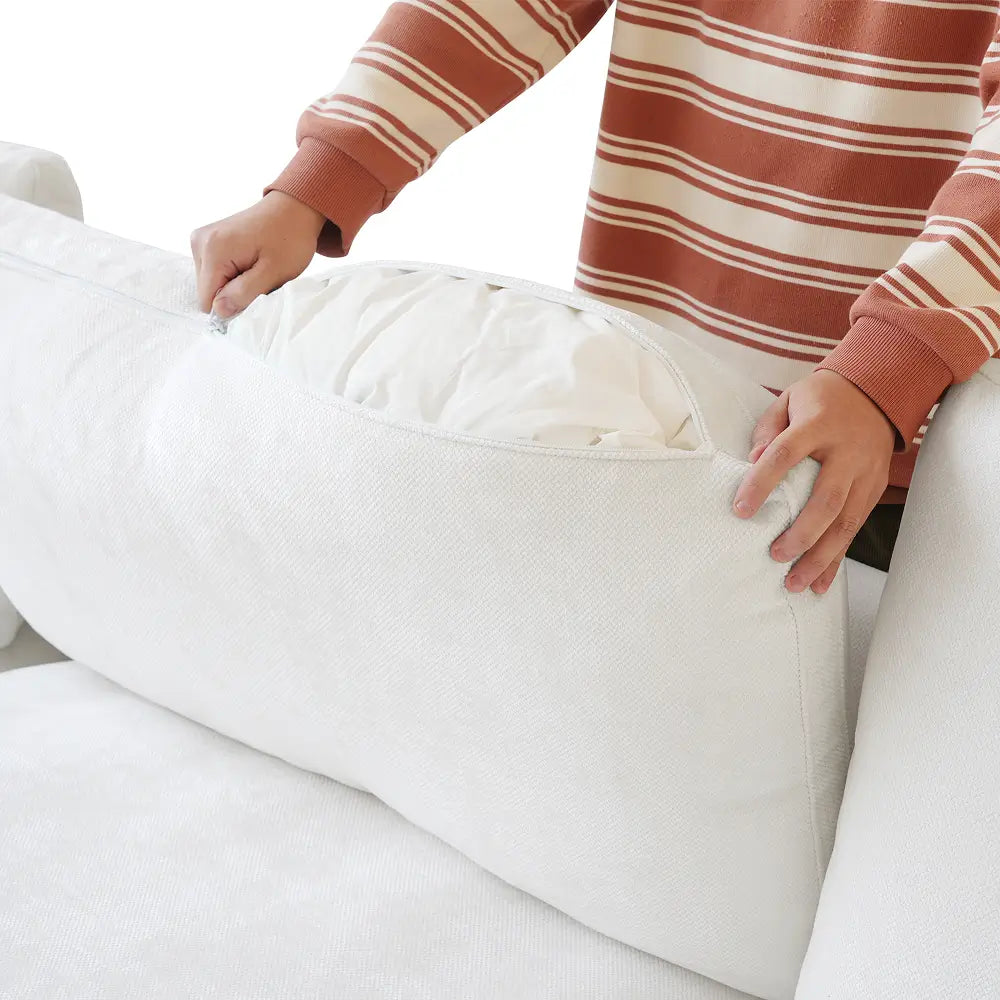 Deluxe Slope Cloud Sectional Sofas | Linen White L-Shaped Sectionals 120" Adjustable Backrest Pillows 3-seaters