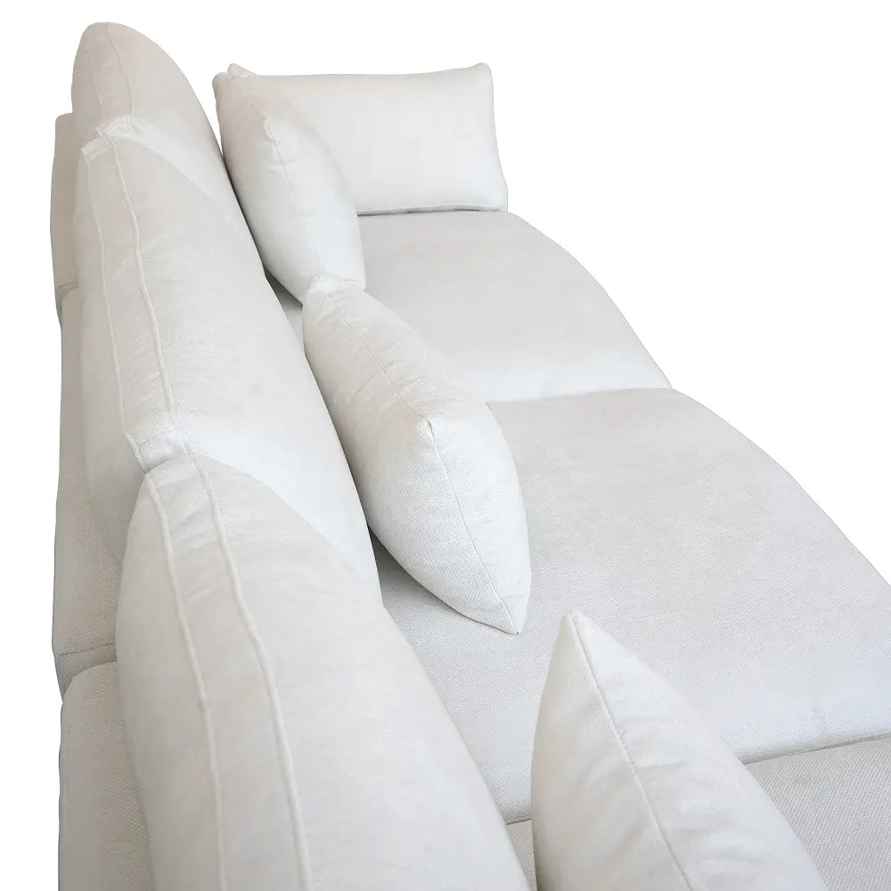 Sofá seccional Deluxe Cloud de 3 plazas, blanco lavable | 3 piezas, tela de chenilla y lino, diseño modular