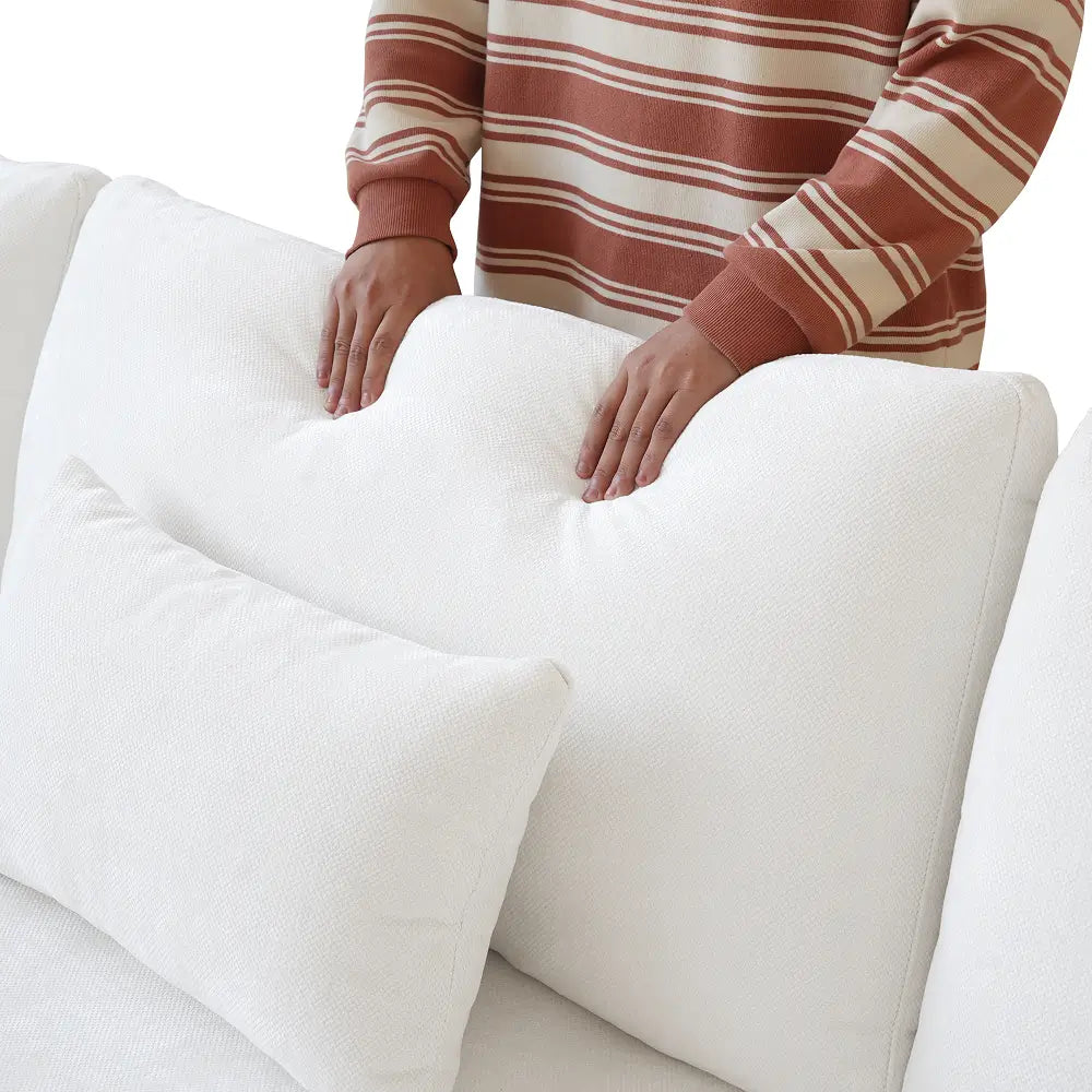 Deluxe Cloud 3-Seater White Washable U-Shaped Sectional | 5-Piece (includes 2 Ottomans), Chenille and Linen Fabric, Modular Design