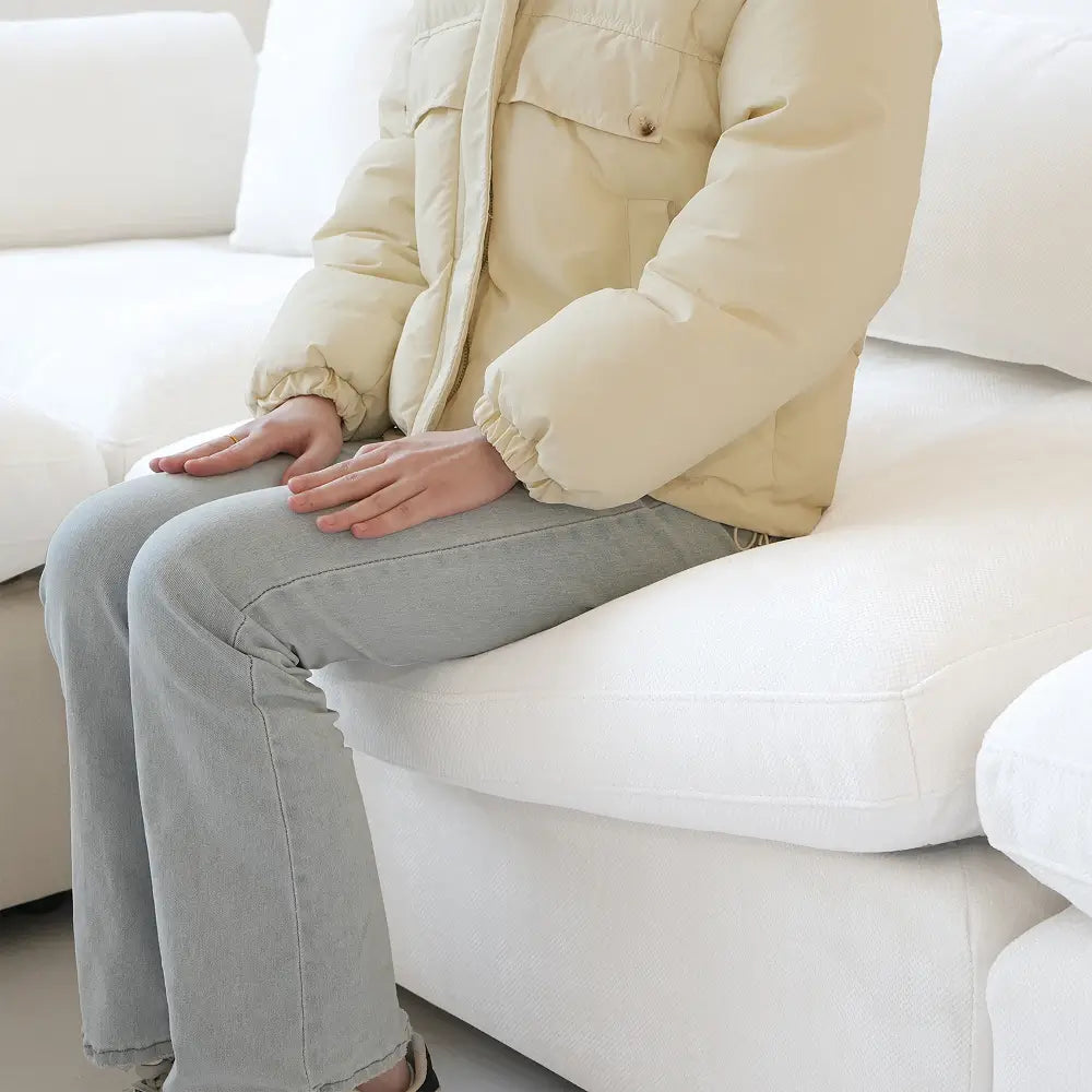 Deluxe Cloud 2-Seater White Washable Chaise Sectional | 3-Piece (includes 1 Ottoman), Chenille and Linen Fabric, Modular Design