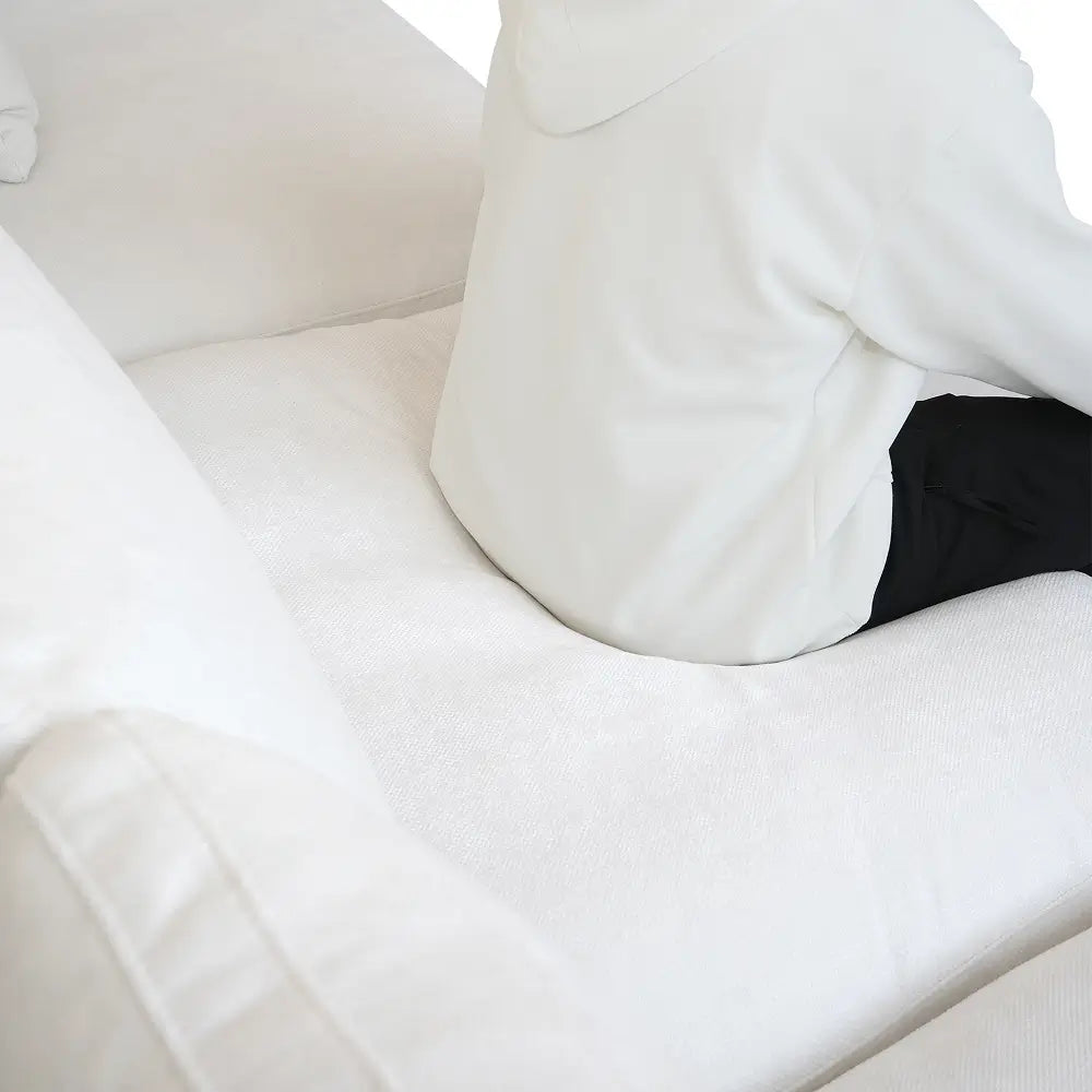Deluxe Cloud 3-Seater White Washable U-Shaped Sectional | 5-Piece (includes 2 Ottomans), Chenille and Linen Fabric, Modular Design
