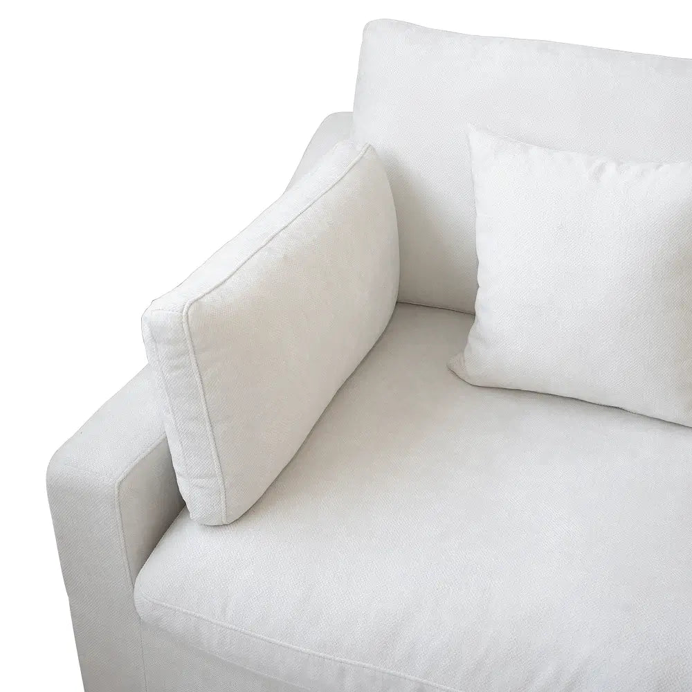 Deluxe Cloud 2-Seater White Washable Chaise Sectional | 3-Piece (includes 1 Ottoman), Chenille and Linen Fabric, Modular Design