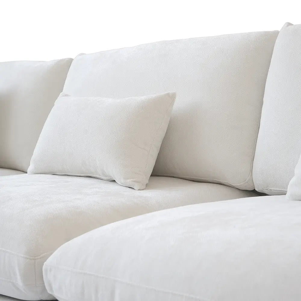 Deluxe Cloud 2-Seater White Washable Chaise Sectional | 3-Piece (includes 1 Ottoman), Chenille and Linen Fabric, Modular Design