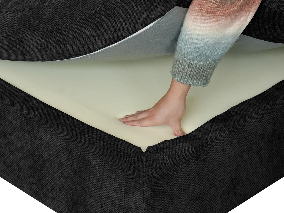 Deluxe Slope Cloud Sectional Sofa Covers | Black Chenille and Linen Sofa Cover for 4-Seater with 2-Ottomans