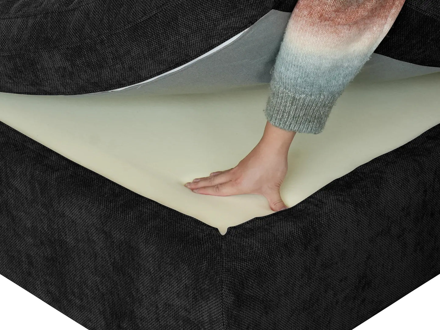 Deluxe Slope Cloud Sectional Sofa Covers | Black Chenille and Linen Sofa Cover for 4-Seater with 2-Ottomans