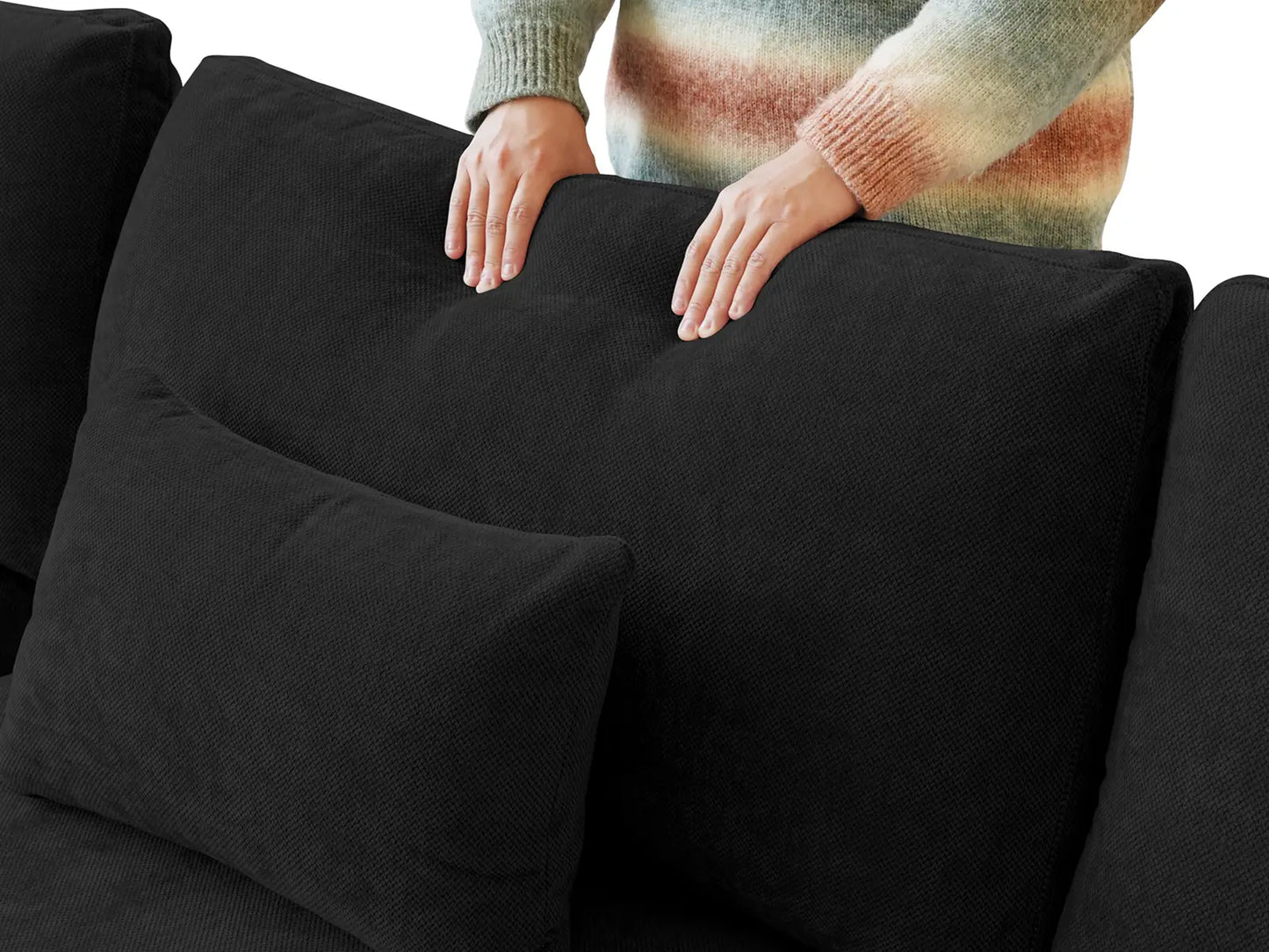 Deluxe Slope Cloud Sectional Sofa Covers | Black Chenille and Linen Sofa Cover for 4-Seater with 2-Ottomans