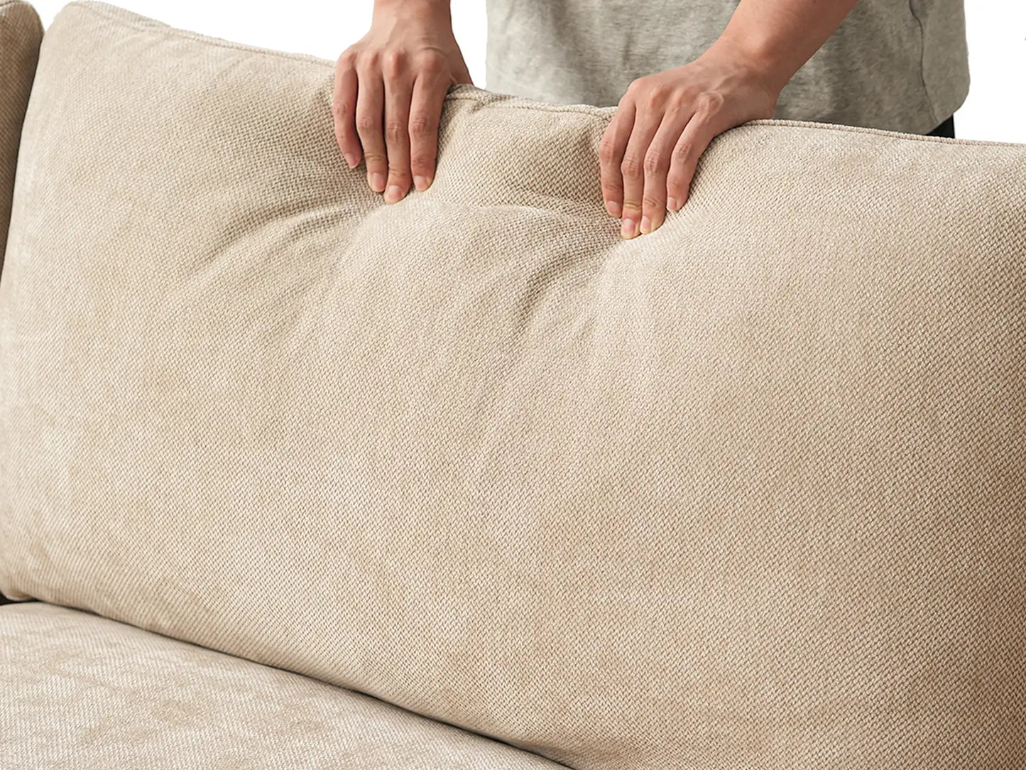 Deluxe Slope Cloud Sectional Sofa Covers | Khaki Chenille and Linen Sofa Cover for 4-Seater with 2-Ottomans