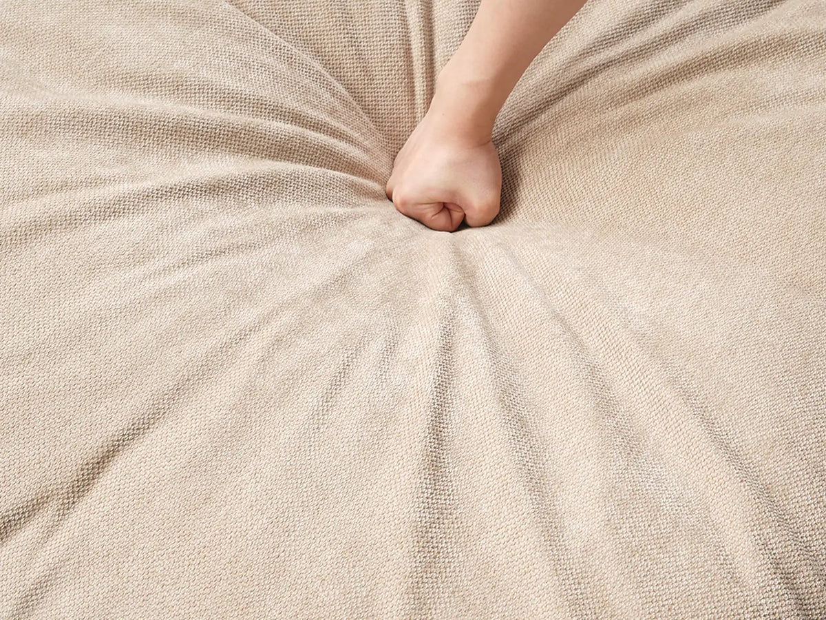 Deluxe Slope Cloud Sectional Sofa Covers | Khaki Chenille and Linen Sofa Cover for 4-Seater with 2-Ottomans