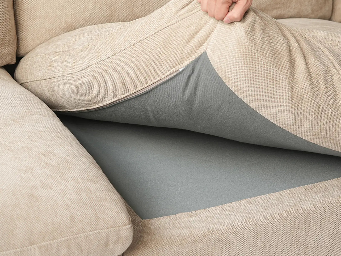 Deluxe Slope Cloud Sectional Sofa Covers | Khaki Chenille and Linen Sofa Cover for 4-Seater with 2-Ottomans