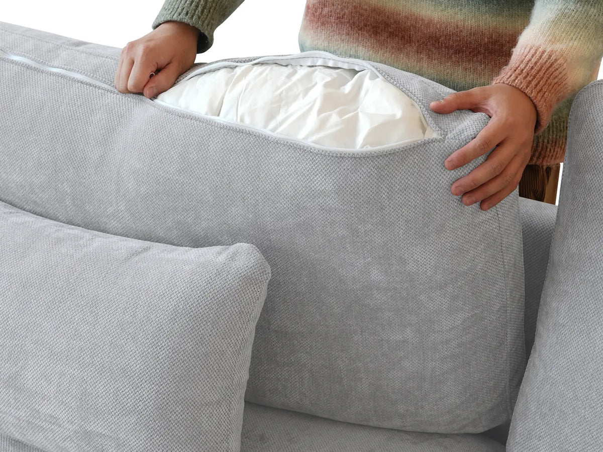 Deluxe Slope Cloud Sectional Sofa Covers | Light Grey Chenille and Linen Sofa Cover for 4-Seater with 2-Ottomans