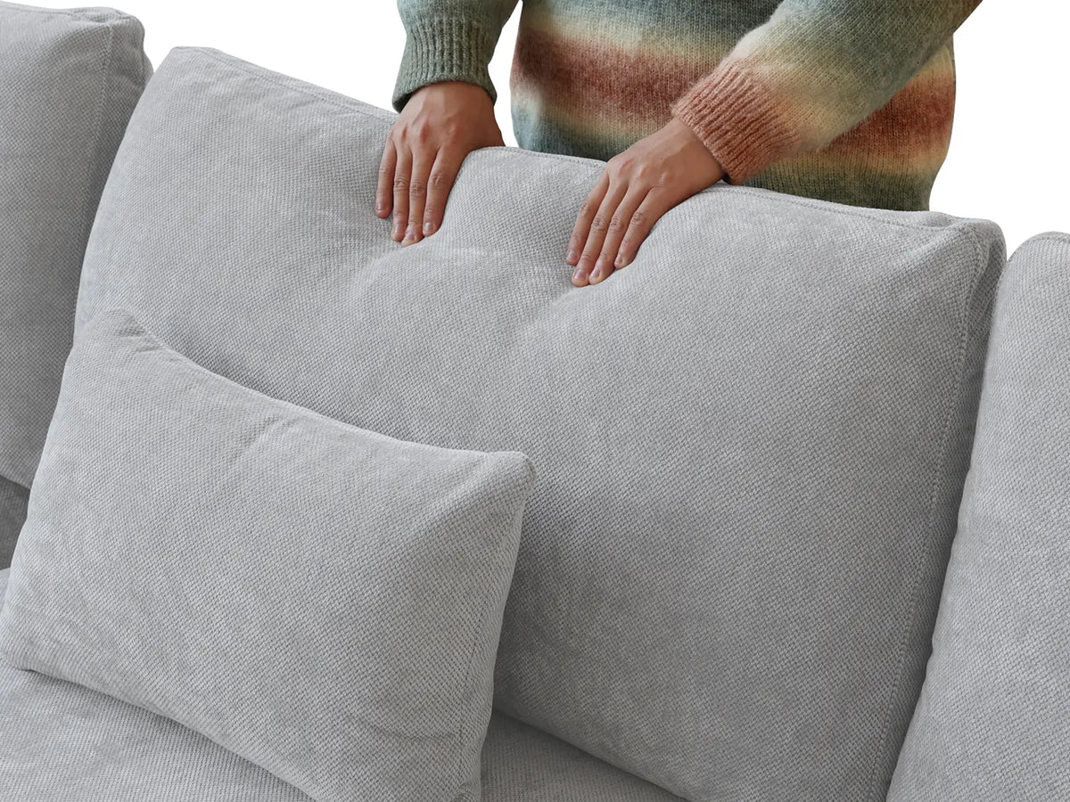 Deluxe Slope Cloud Sectional Sofa Covers | Light Grey Chenille and Linen Sofa Cover for 4-Seater with 2-Ottomans