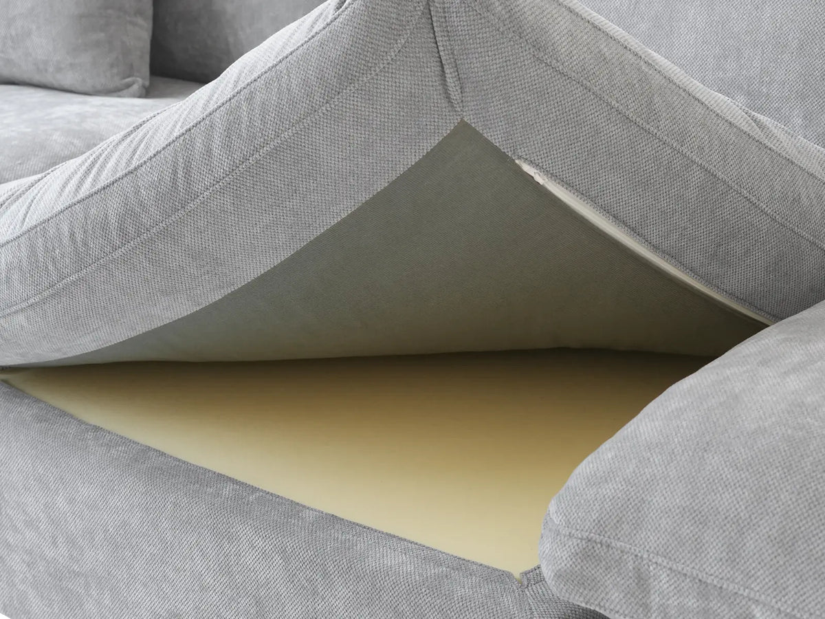 Deluxe Slope Cloud Sectional Sofa Covers | Light Grey Chenille and Linen Sofa Cover for 4-Seater with 2-Ottomans
