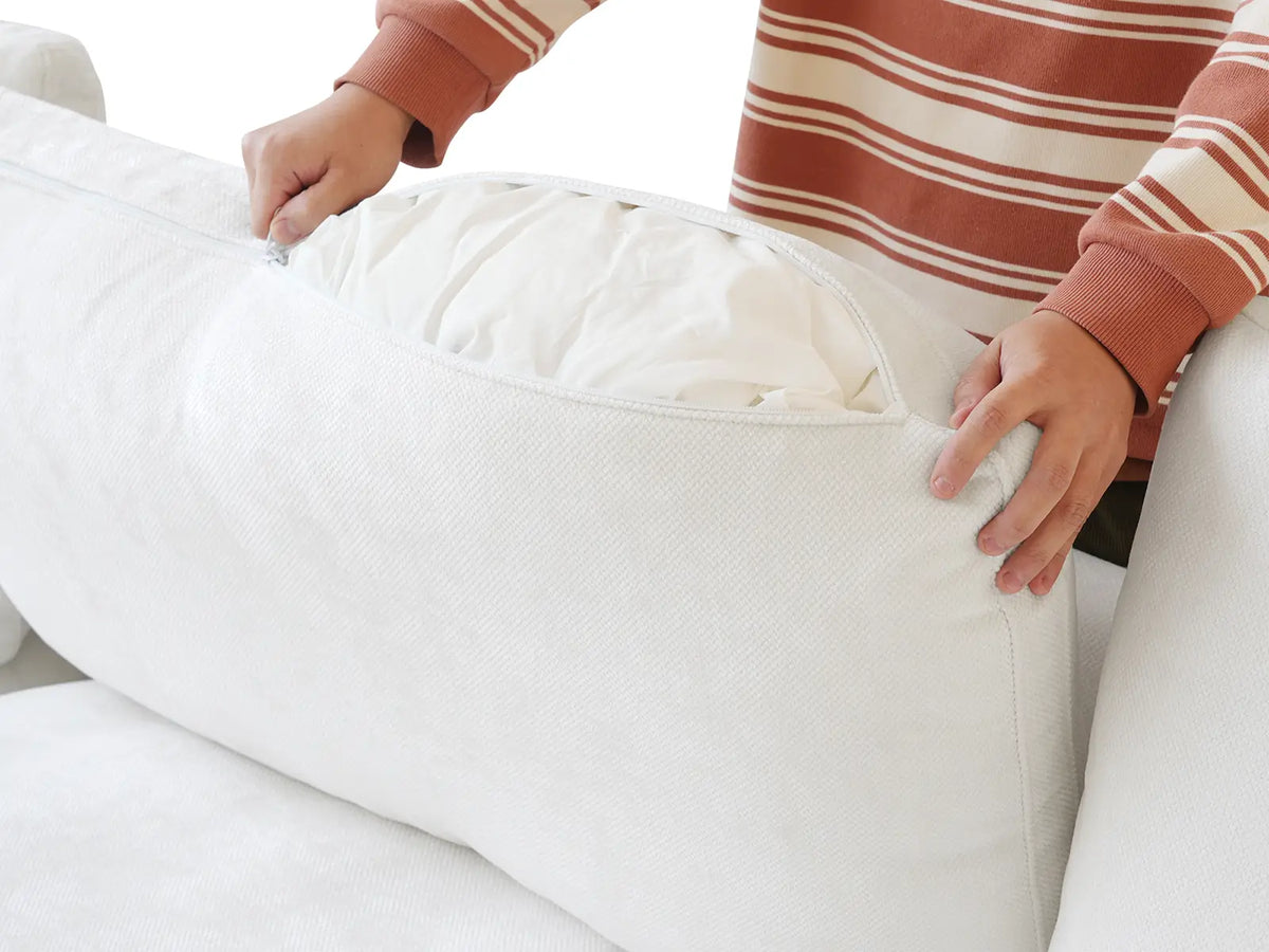 Deluxe Slope Cloud Sectional Sofa Covers | White Chenille and Linen Sofa Cover for 4-Seater with 2-Ottomans