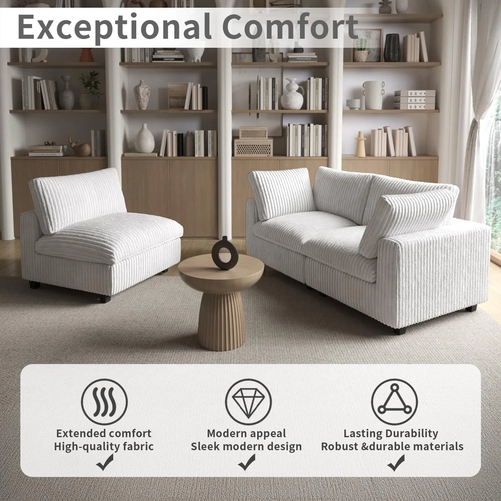 Deluxe Classic Cloud Sectional Sofas | Beige Plush Fabric U shaped Sectionals 5-seaters with 1 Ottoman