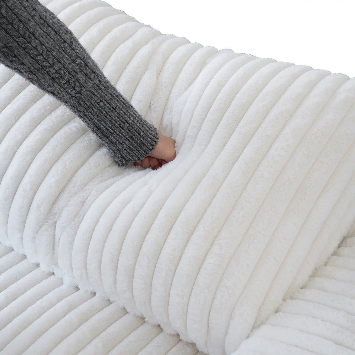 Deluxe Cloud 2-Seater Beige Washable Chaise Sectional | 3-Piece (includes 1 Ottoman), Plush Fabric, Modular Design