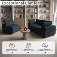 Deluxe Classic Cloud Sectional Sofas | Black Plush Fabric U shaped Sectionals 5-seaters with 1 Ottoman