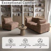 Deluxe Classic Cloud Sectional Sofas | Brown Plush Fabric U shaped Sectionals 5-seaters with 1 Ottoman