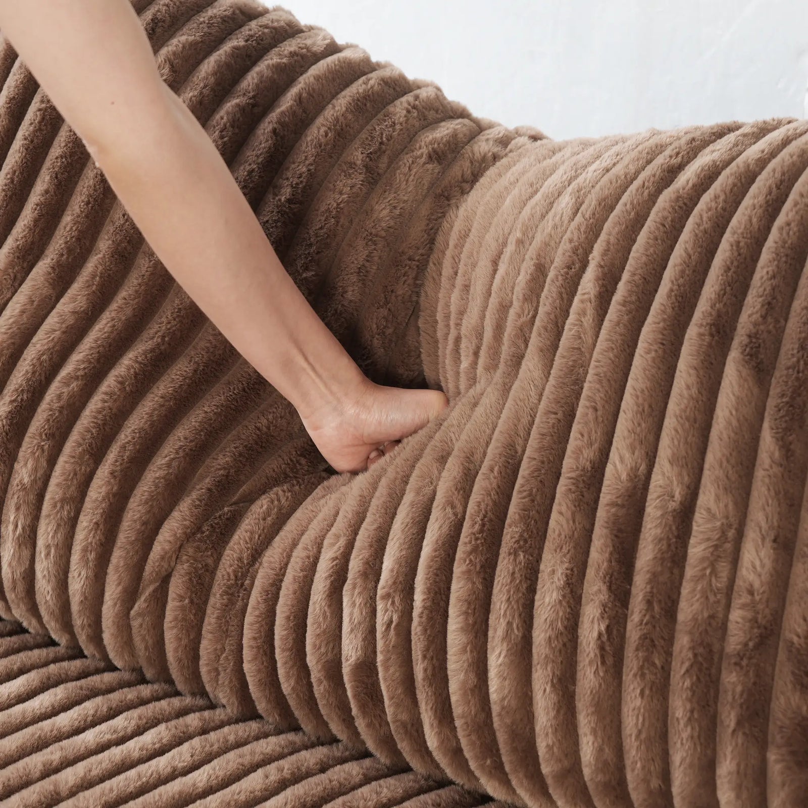 Sofá de dos plazas Deluxe Cloud, color marrón, lavable | 2 piezas, tela de felpa, diseño modular
