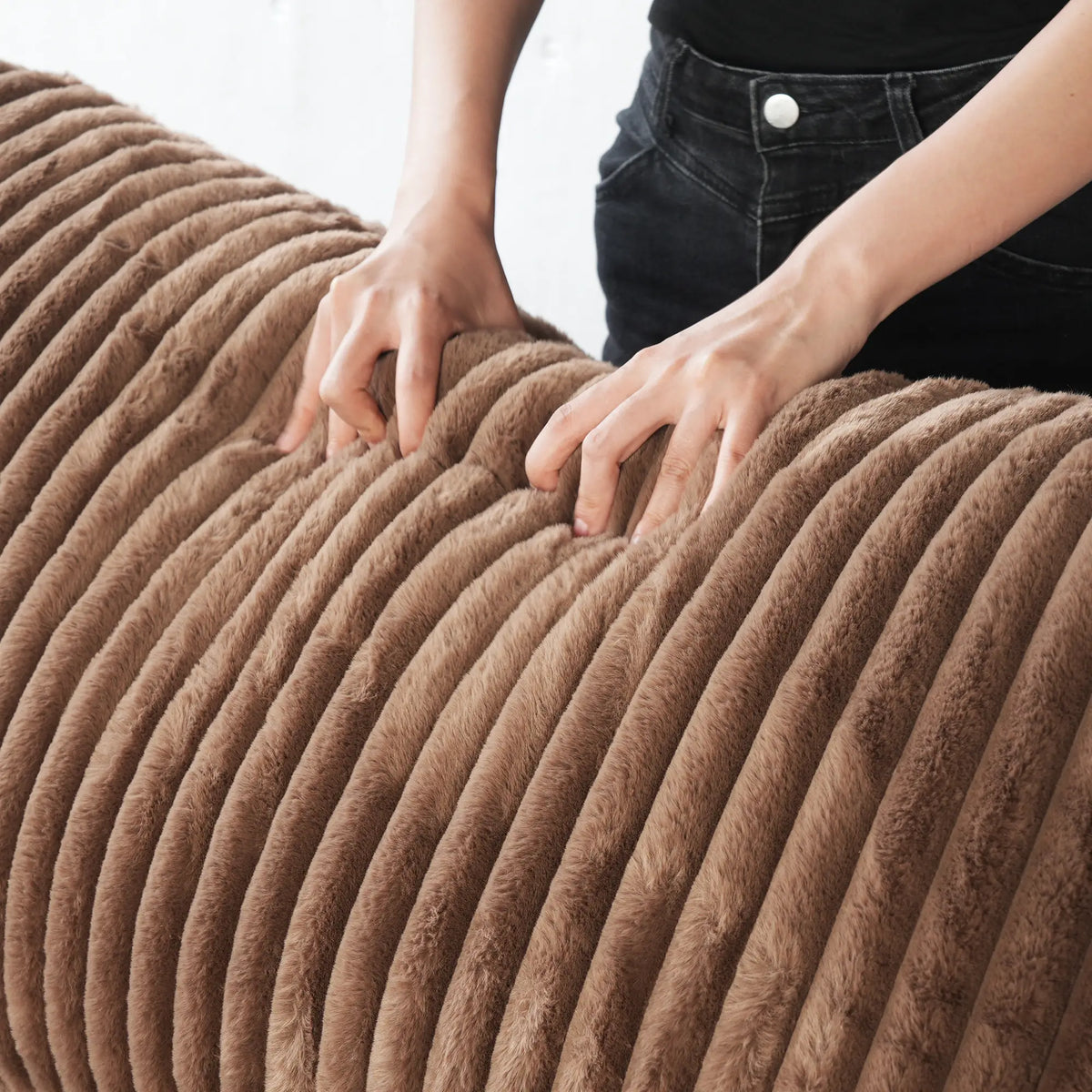 Deluxe Cloud 2-Seater Brown Washable Chaise Sectional | 3-Piece (includes 1 Ottoman), Plush Fabric, Modular Design