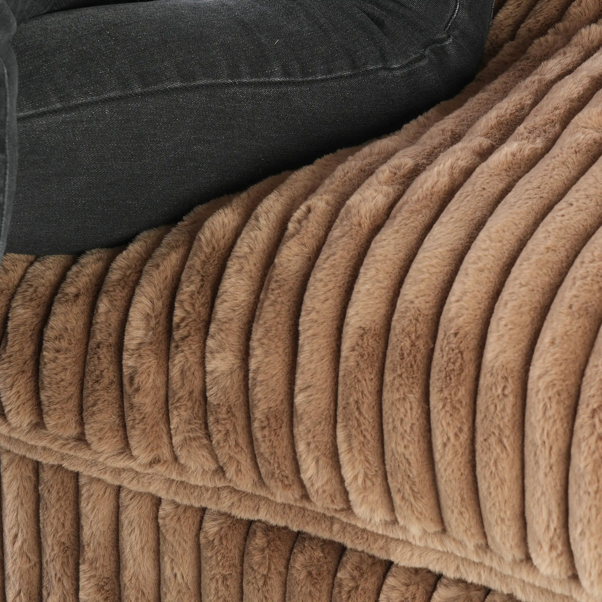 Deluxe Cloud 2-Seater Brown Washable Chaise Sectional | 3-Piece (includes 1 Ottoman), Plush Fabric, Modular Design