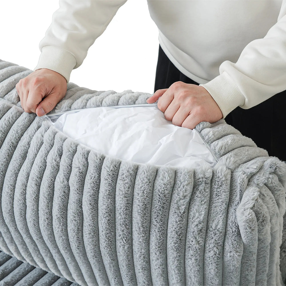 Deluxe Classic Cloud Sectional Sofas | Light Grey Plush Fabric U shaped Sectionals 4-seaters