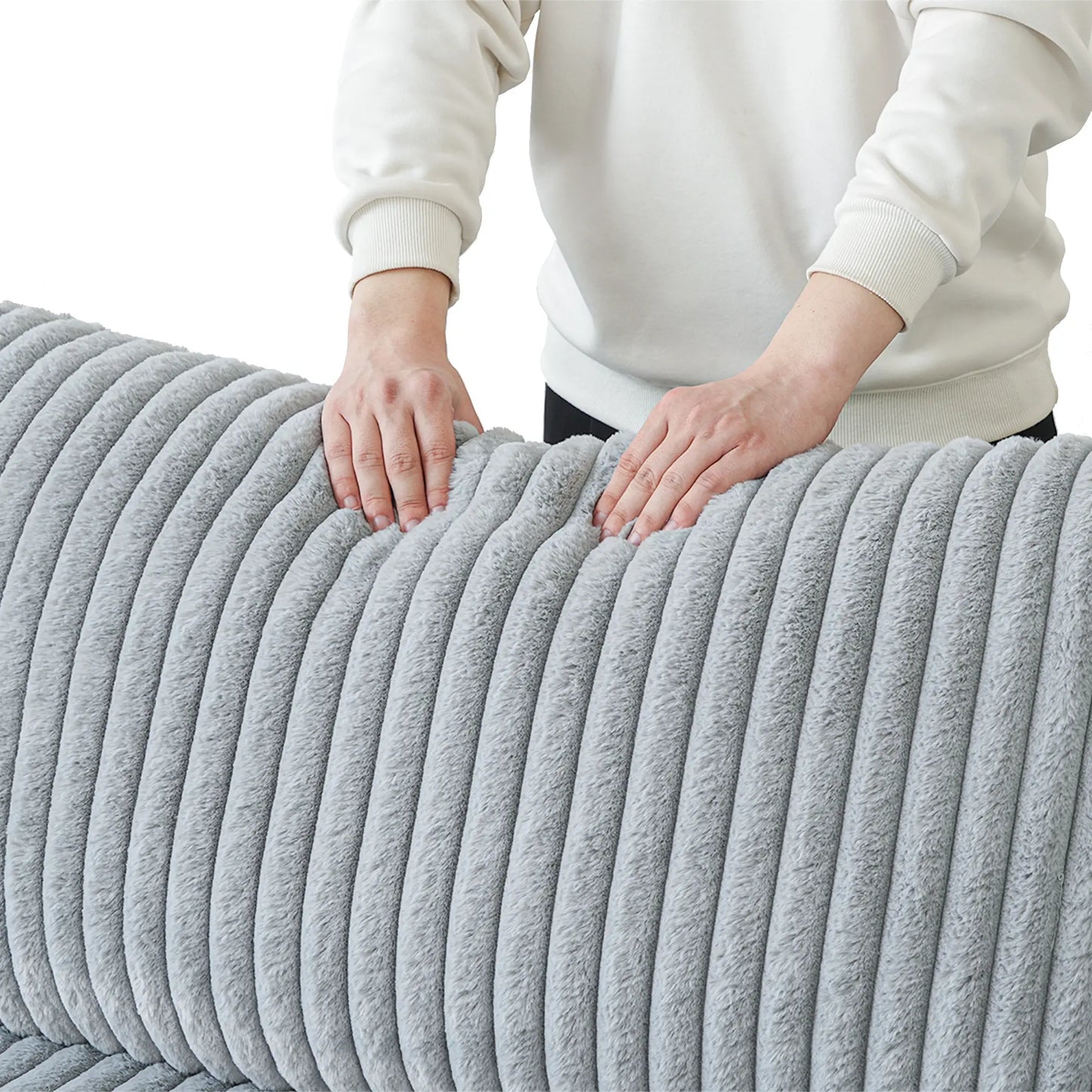 Deluxe Classic Cloud Sectional Sofas | Light Grey Plush Fabric U shaped Sectionals 4-seaters