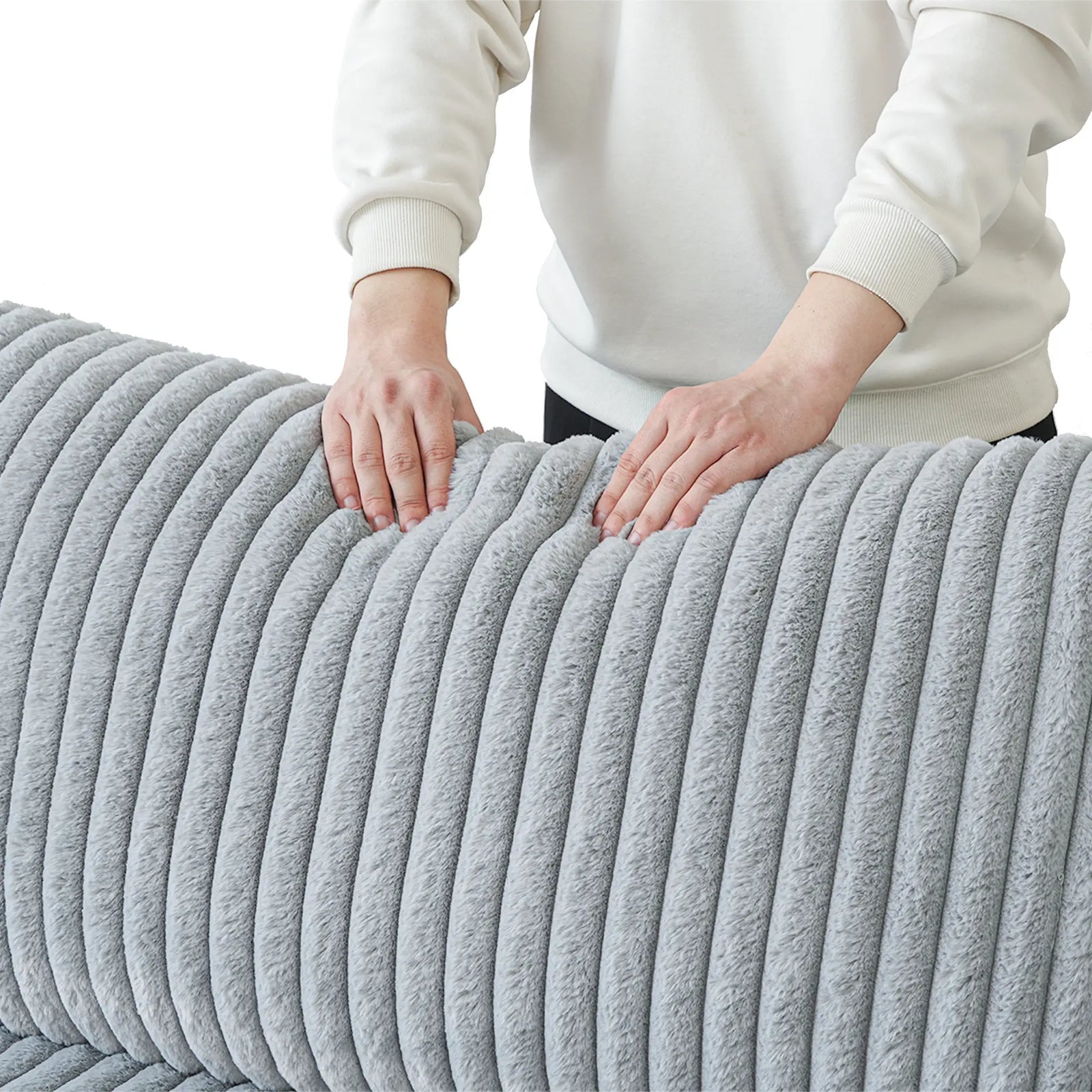 Sofá de dos plazas Deluxe Cloud, lavable, color gris claro | 2 piezas, tela de felpa, diseño modular