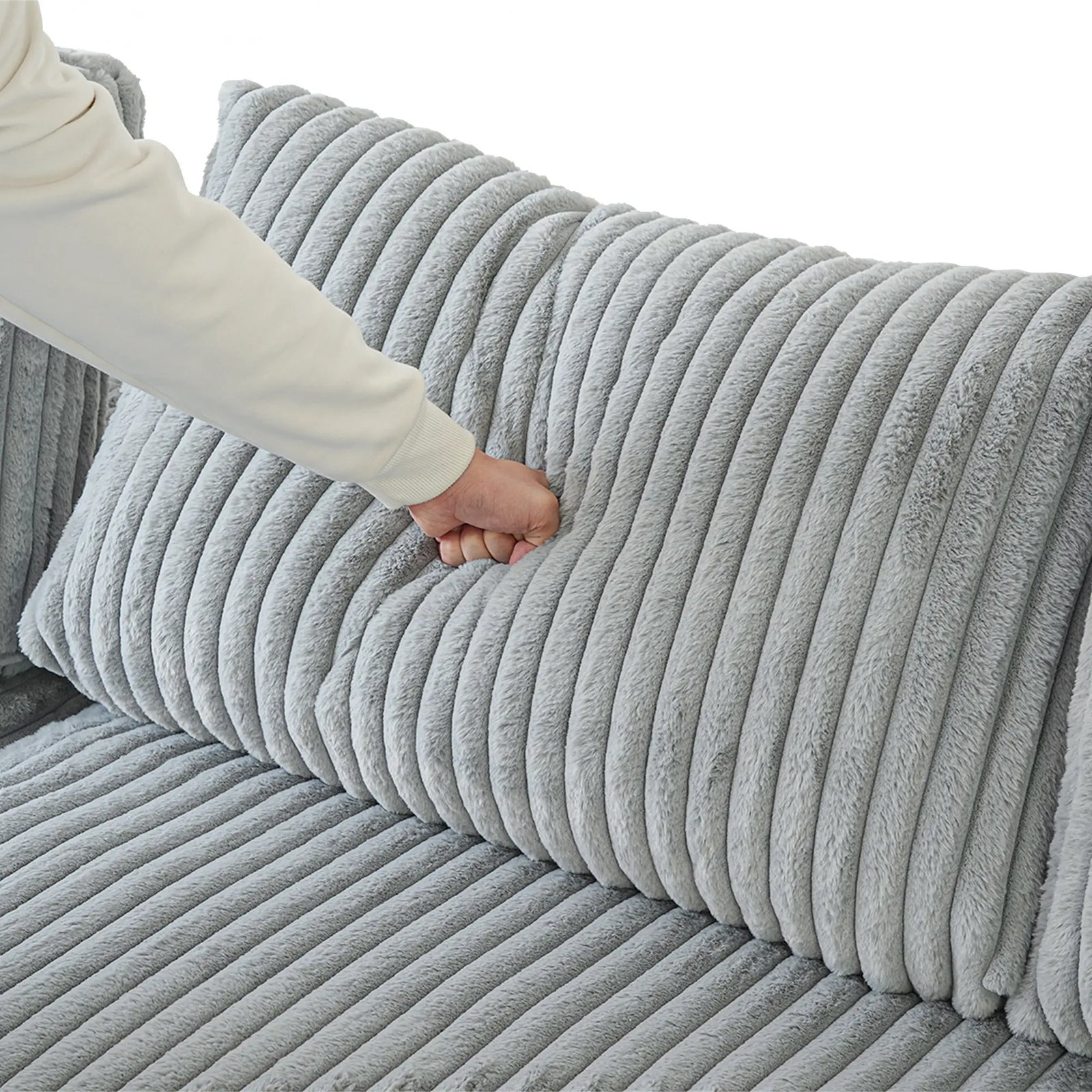 Sofá de dos plazas Deluxe Cloud, lavable, color gris claro | 2 piezas, tela de felpa, diseño modular