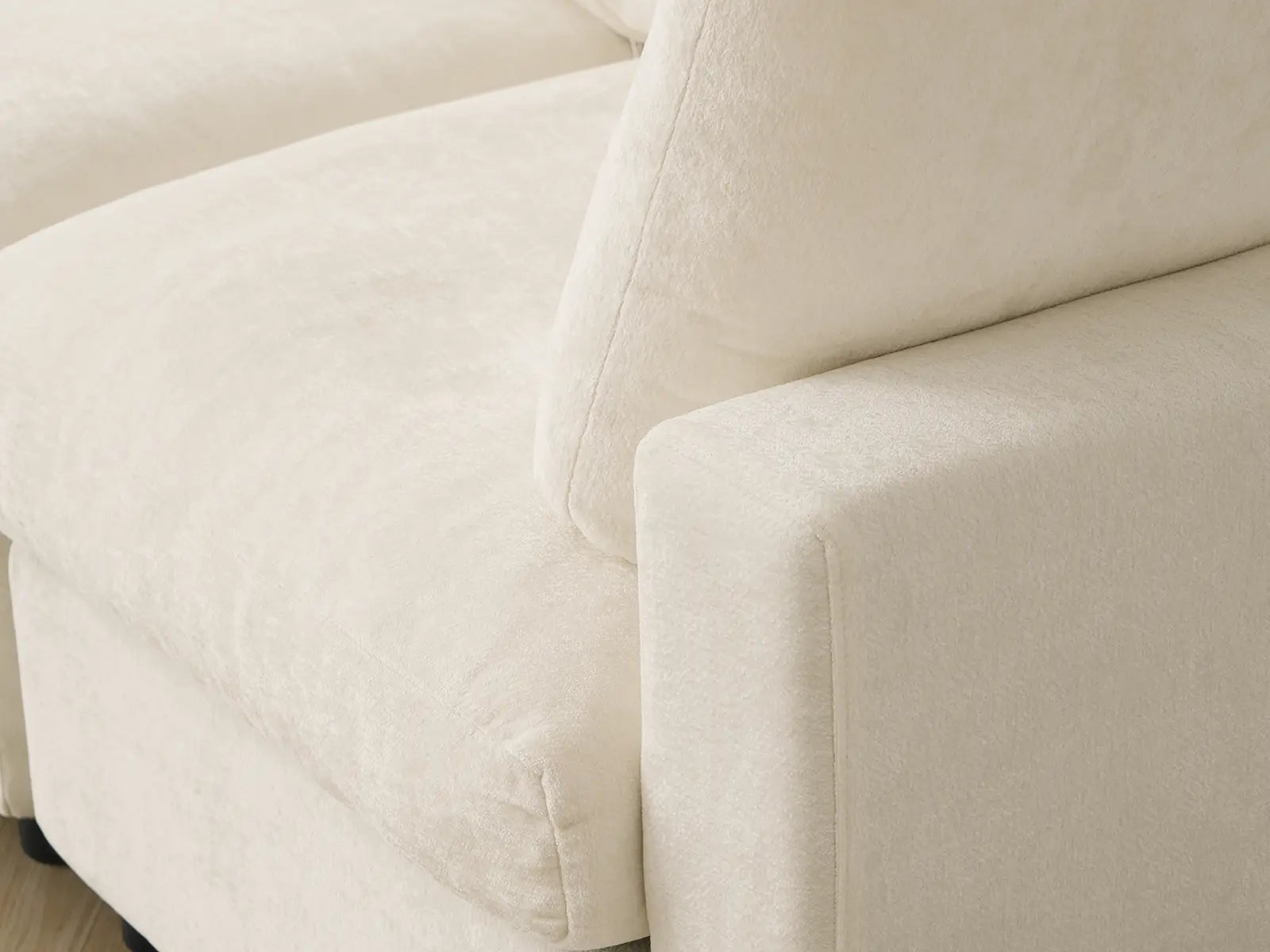 Sofá seccional de 3 plazas Deluxe Cloud beige para espacios pequeños | 3 piezas, tela de chenilla mezcla de lino, fácil de limpiar