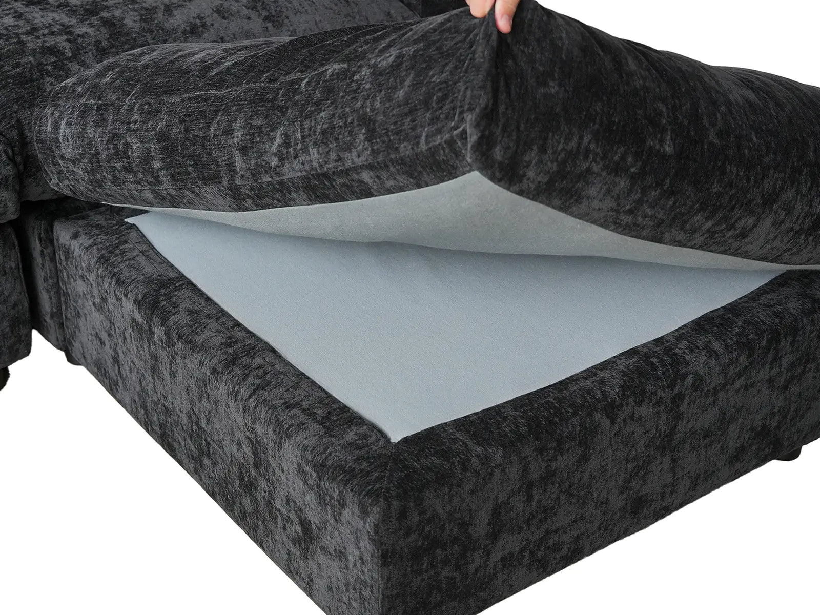 Sofá seccional de 4 plazas Deluxe Cloud negro | 4 piezas, tela de chenilla mezcla de lino, fundas de cojín lavables