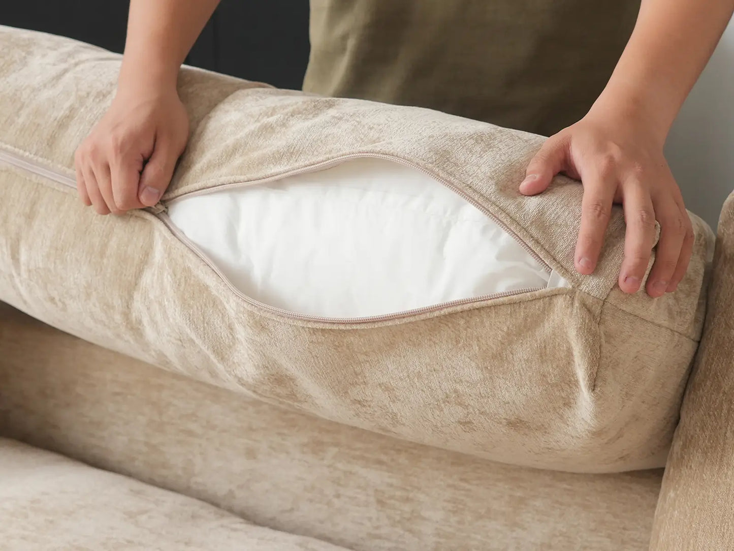 Puf Deluxe Nube Caqui | 1 pieza (incluye 1 puf), Tela de chenilla mezcla de lino, Fácil de limpiar