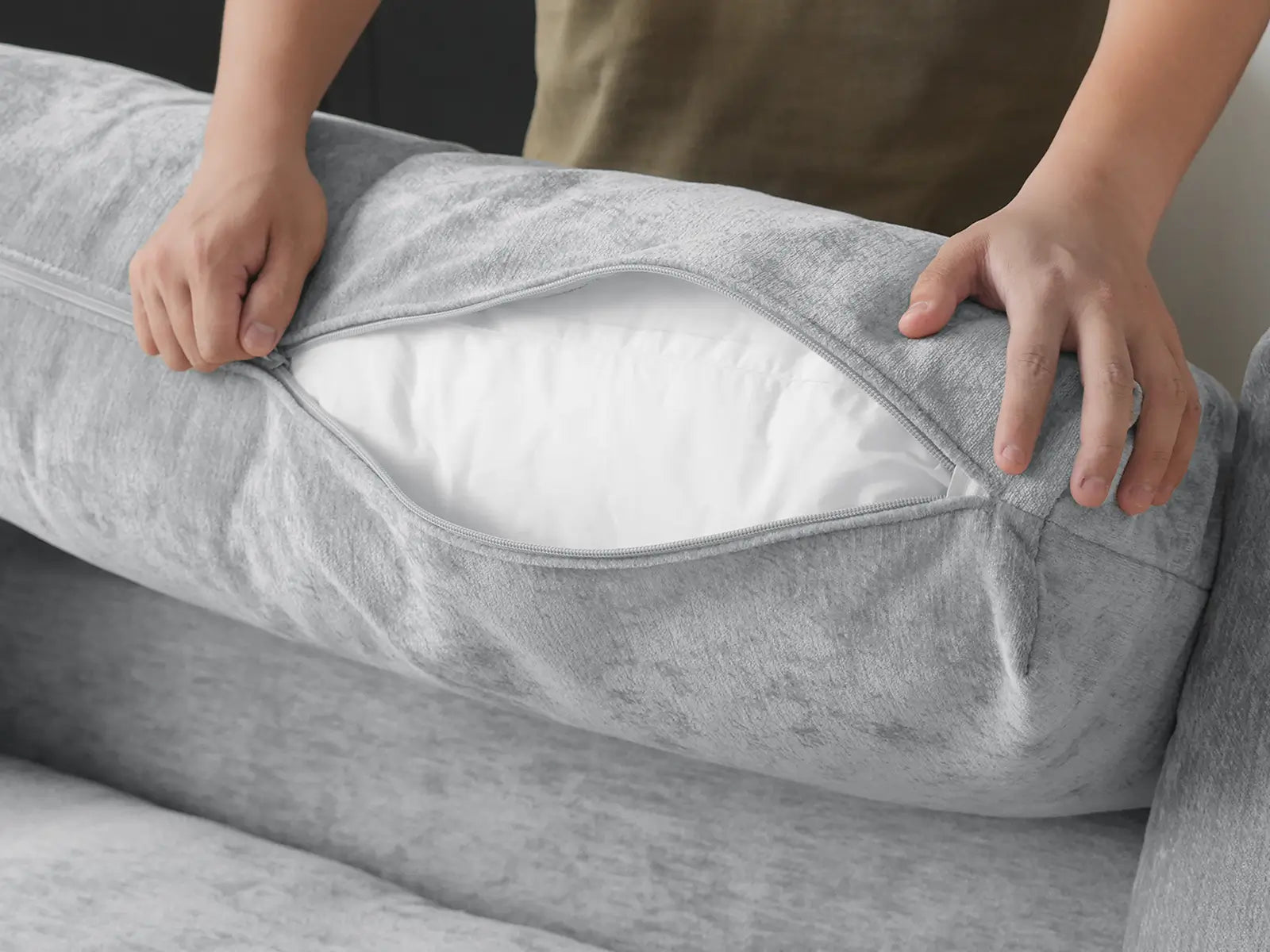 Puf Deluxe Cloud gris claro | 1 pieza (incluye 1 puf), tela de chenilla mezcla de lino, fundas de cojín lavables
