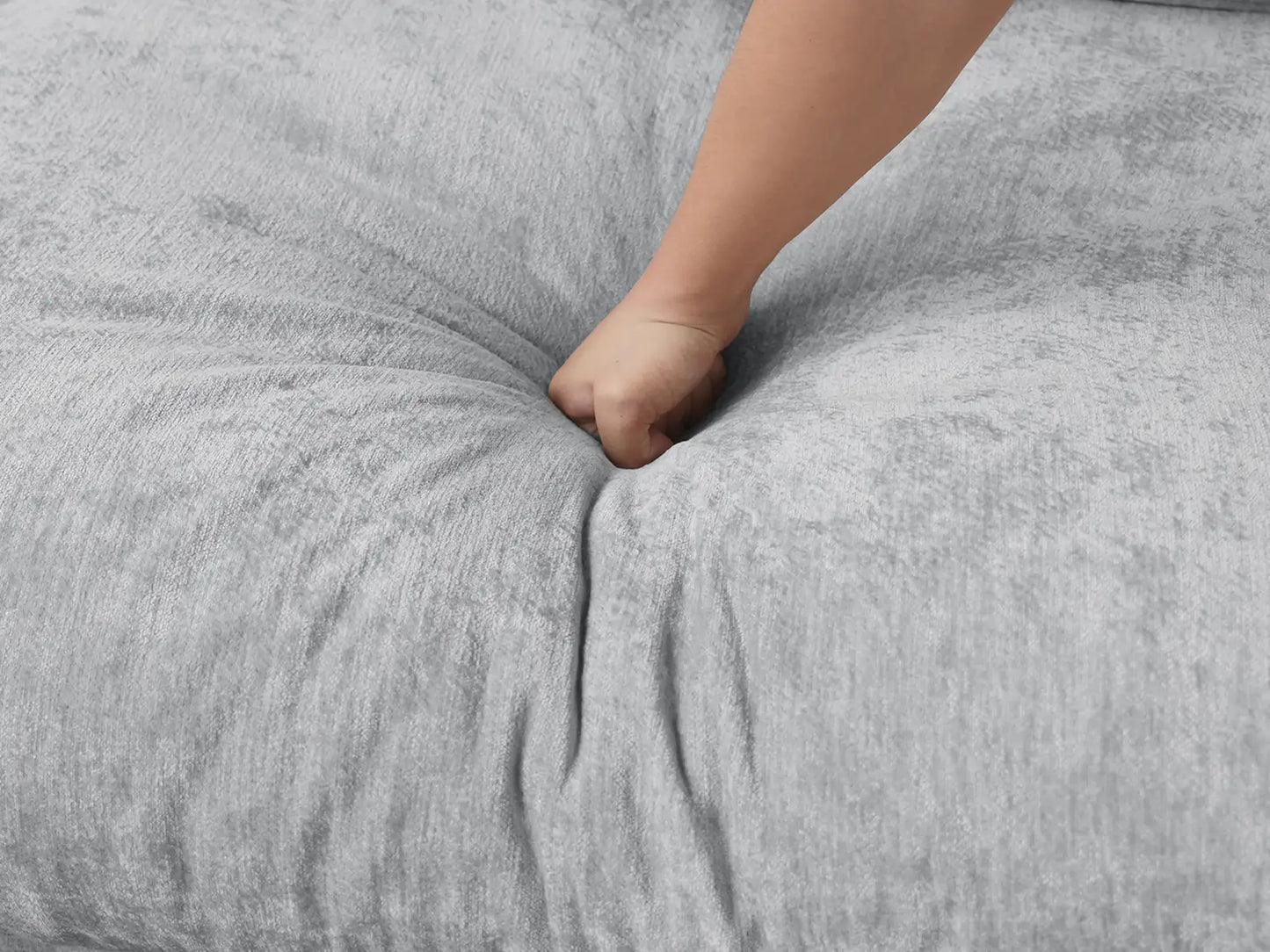 Puf Deluxe Cloud gris claro | 1 pieza (incluye 1 puf), tela de chenilla mezcla de lino, fundas de cojín lavables