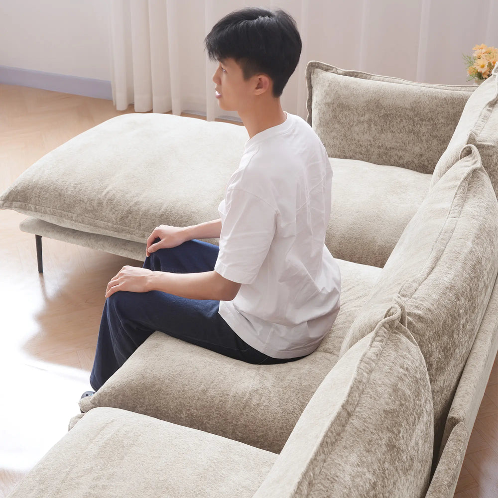 Deluxe Urban Cloud Sectional Sofas | 1-Piece Velvet Brown Ottoman