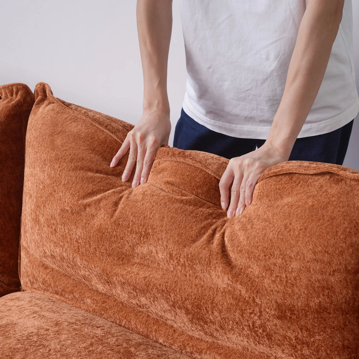 Deluxe Cloud 3-Seater Orange Modular L-Shaped Sectional | 4-Piece (includes 1 Ottoman), Velvet Fabric, Roomy Layout