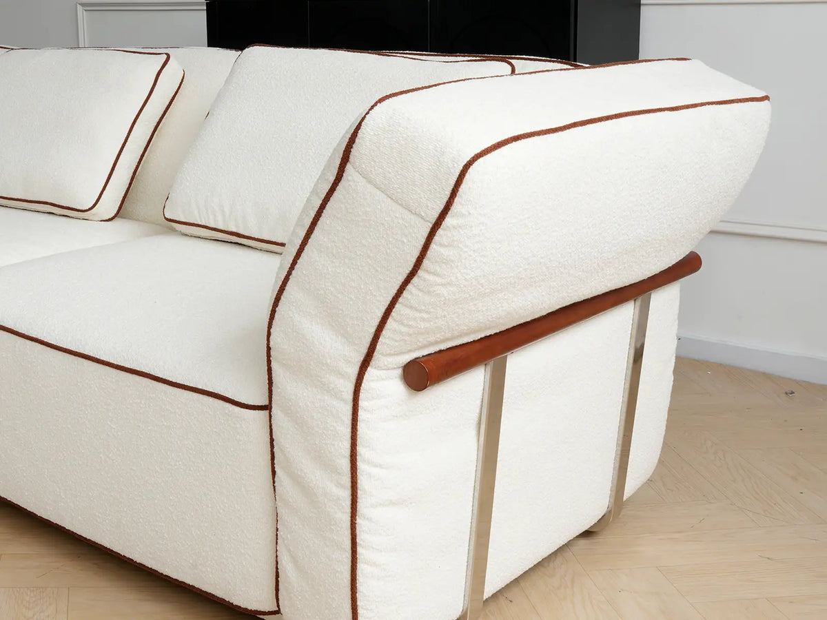 Deluxe Cloud 5-Seater Beige Large Space Sofa-Sets | 6-Piece (Includes 1 Ottoman), Bouclé Sherpa-Like Fabric, Easy To Clean