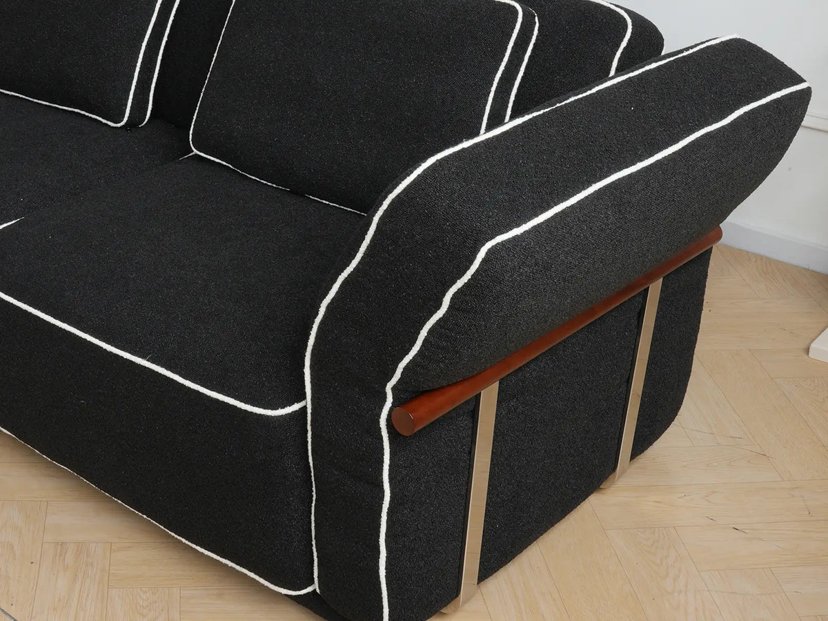 Deluxe Cloud 5-Seater Black Large Space Sofa-Sets | 6-Piece (Includes 1 Ottoman), Bouclé Sherpa-Like Fabric, Easy To Clean