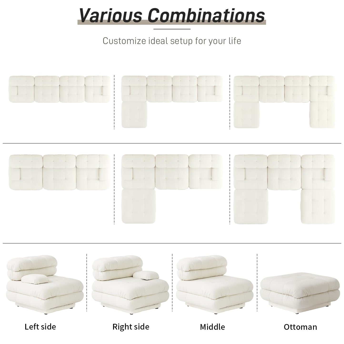 Modular Sectional Couch for Living Room, 109.83" Inline L Shaped Sofa Couch, Minimalist Sofa Couch,3 Seater and 1 Ottoman Deep Seat Couch Deep Seat (Beige, 4 Seater)