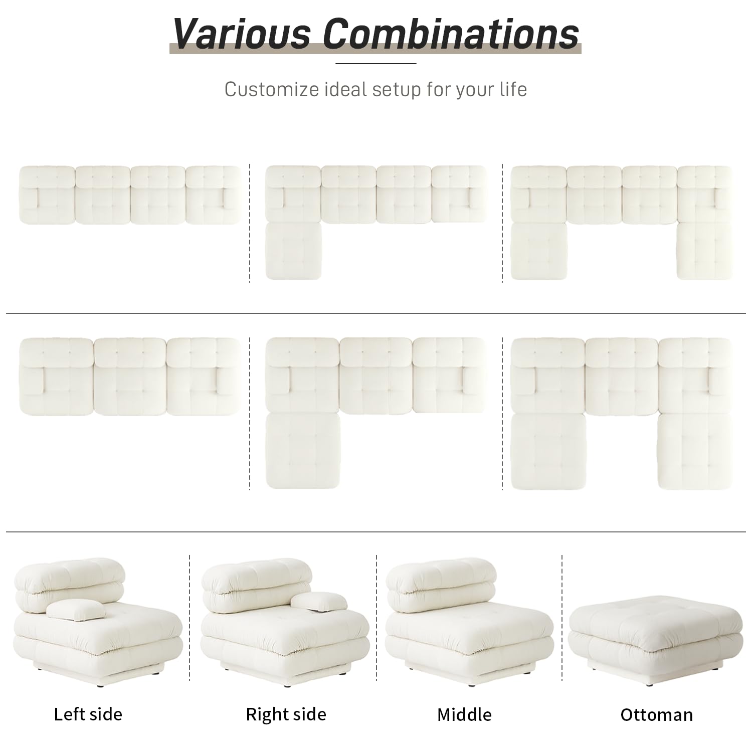 Modular Sectional Couch for Living Room, 109.83" Inline L Shaped Sofa Couch, Minimalist Sofa Couch,3 Seater and 1 Ottoman Deep Seat Couch Deep Seat (Beige, 4 Seater)