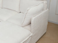 Deluxe Cloud 5-Seater Beige Large Space Sofa Set | 6-Piece (Includes 1 Ottoman), Linen Look Poly Fabric, Easy To Clean